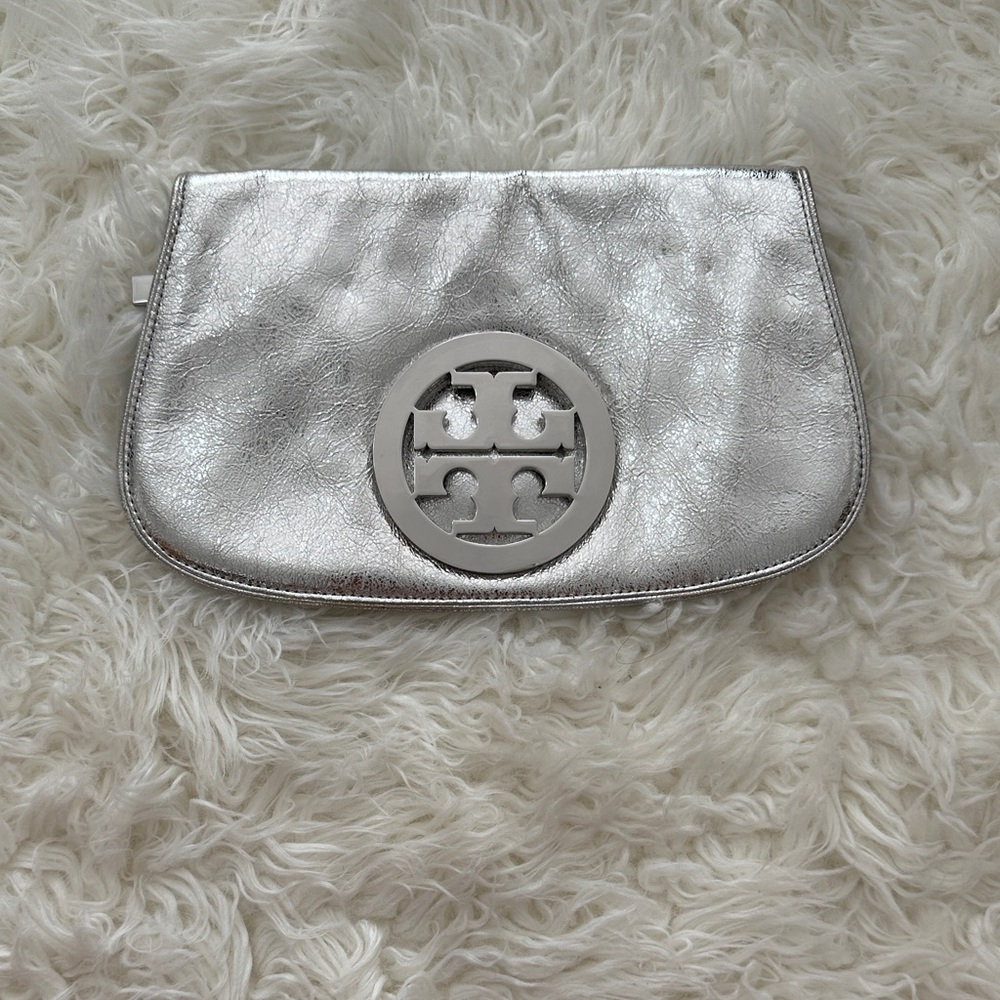 Tory Burch Metallic Silver Clutch